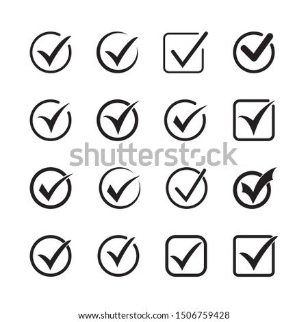 Tick icon vector symbol, checkmark isolated on white background, checked icon or correct choice sign, check mark or checkbox pictogram