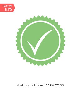 Tick icon vector symbol, green checkmark isolated on white background, checked icon or correct choice sign, check mark or checkbox pictogram