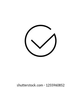Tick icon vector symbol isolated, thin line art outline black checkmark isolated, checked icon or correct choice sign, check mark or checkbox pictogram
