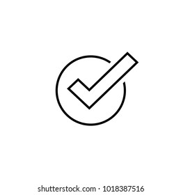 Tick Icon Vector Symbol, Line Art Outline Checkmark Isolated On White Background, Checked Icon Or Correct Choice Sign, Check Mark Or Checkbox Pictogram