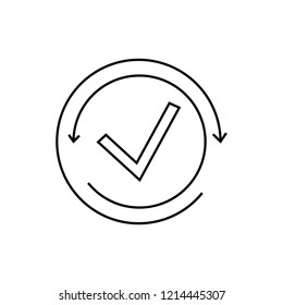 Tick icon vector symbol, line art outline checkmark isolated on white background, checked icon or correct choice sign, check mark or checkbox pictogram