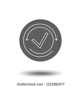 Tick icon vector symbol, line art outline checkmark isolated on white background, checked icon or correct choice sign, check mark, pictogram