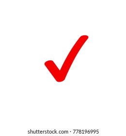 Tick Icon Vector Symbol, Marker Red Checkmark Isolated On White Background, Checked Icon Or Correct Choice Sign Doodle Or Handwritten Style, Check Mark Or Checkbox Pictogram