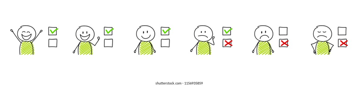 Tick icons - big collection with funny stickmen. Vector.