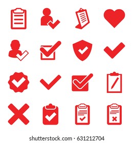 Tick icons set. set of 16 tick filled icons such as clipboard, add user, cross, shield