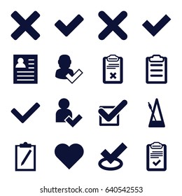 Tick icons set. set of 16 tick filled icons such as clipboard, metronome, cross, add user, heart
