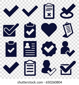 Tick icons set. set of 16 tick filled icons such as clipboard, add user, checklist, heart