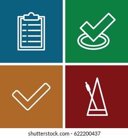 Tick icons set. set of 4 tick outline icons such as metronome, tick