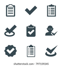 Tick icons. set of 9 editable filled tick icons such as checklist