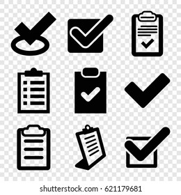 Tick icons set. set of 9 tick filled icons such as clipboard, tick