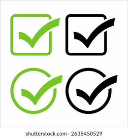 Tick Icons Set – Approval, Done, Confirm Symbols in Minimal Design