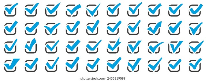 Tick icons. Set of check mark icon on a white background. Blue check mark icons. Correct, yes, choose, confirm, approved symbols. Checkmark signs