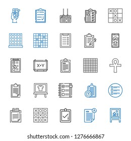tick icons set. Collection of tick with board, exam, correct, tic tac toe, clipboard, list, checklist, cross, test, check in. Editable and scalable tick icons.