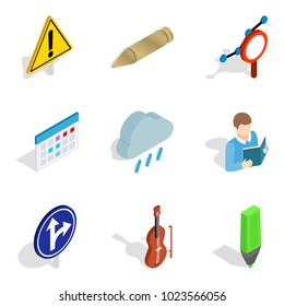 Tick icons set. Isometric set of 9 tick vector icons for web isolated on white background