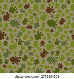 Tick insect Army pattern seamless. Military background insects. Texture khaki, green hunting uniform