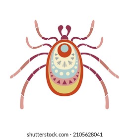 Tick insect. Decorative ornate  design. Geometric insect vector illustration in flat style