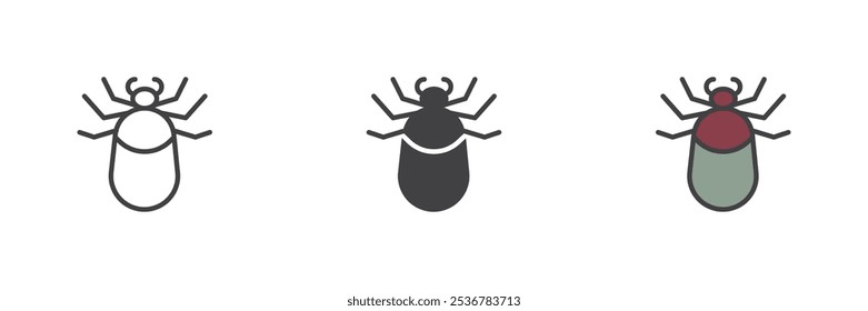 Tick insect different style icon set. Line, glyph and filled outline colorful version, outline and filled vector sign. Tick parasite symbol, logo illustration. Vector graphics