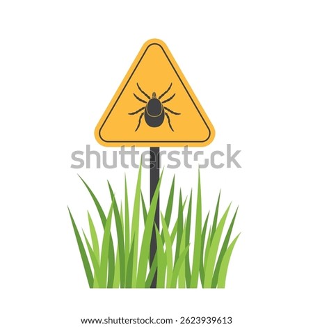 tick insect warning sign in the grass, ideal for educational materials, health awareness campaigns, lyme concept- vector illustration