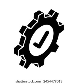 Tick inside cogwheel, concept isometric icon of verified settings