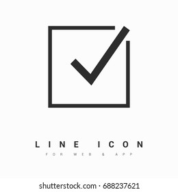 Tick isolated minimal vector icon. Check box flat line icon for websites and mobile minimalistic flat design.