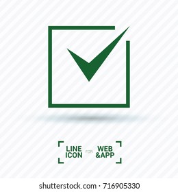 Tick isolated minimal vector icon. Checkbox flat line icon for websites and mobile minimalistic flat design.