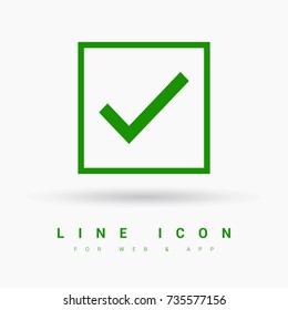 Tick isolated minimal vector icon. Checkbox flat line icon for websites and mobile minimalistic flat design.
