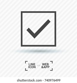 Tick isolated minimal vector icon. Checkbox flat line icon for websites and mobile minimalistic flat design.
