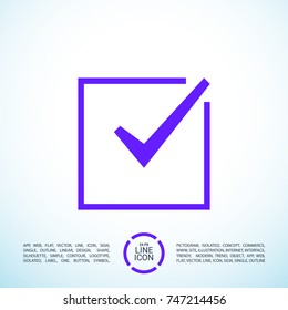 Tick isolated minimal vector icon. Checkbox flat line icon for websites and mobile minimalistic flat design.
