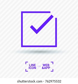 Tick isolated minimal vector icon. Checkbox flat line icon for websites and mobile minimalistic flat design.
