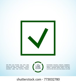 Tick isolated minimal vector icon. Checkbox flat line icon for websites and mobile minimalistic flat design.