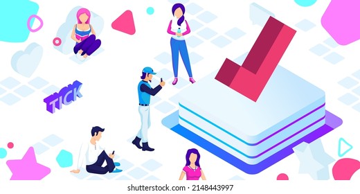 Tick isometric design icon. Vector web illustration. 3d colorful concept