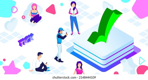 Tick isometric design icon. Vector web illustration. 3d colorful concept