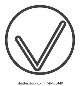 Tick line icon, web and mobile, check sign vector graphics, a linear pattern on a white background, eps 10.