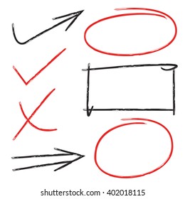 tick mark, arrow, circle highlighter set vector 