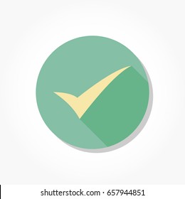   tick mark or check mark on blue circle in flat design with shadow effect
