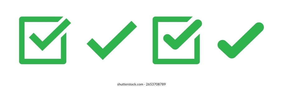 marca de seleção com ícone de caixa de seleção. sinal de marca de seleção verde para aplicativo, interface do usuário, site. ilustração vetorial em fundo transparente.