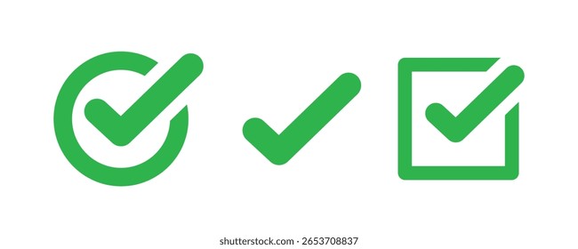 tick mark with checkbox icon. green checkmark sign for app, ui, website. vector illustration on transparent background.