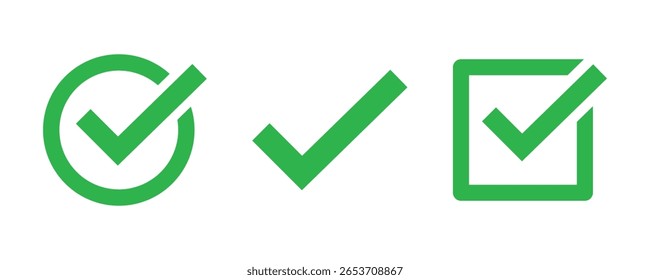 Marca de verificación con el icono de la Casilla de verificación. signo de marca de verificación verde para el App, UI, Sitio web. Ilustración vectorial sobre fondo transparente.