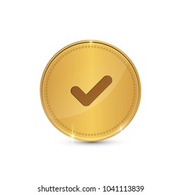 Tick Mark Circular Gold Vector Web Button Icon