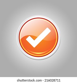 Tick Mark Circular Orange Vector Web Button Icon