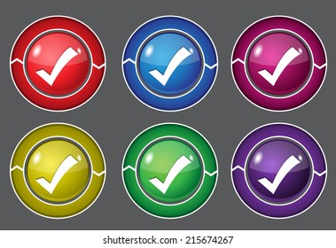 Tick Mark Circular Vector Colorful Web Icon Set Button