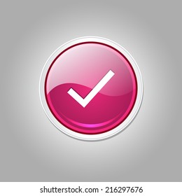 Tick Mark Circular Vector Pink Web Icon Button