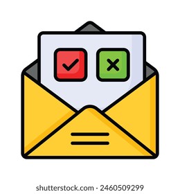 Marca de graduación y signo de cruz en el documento, icono conceptual de votación, Vector relacionado con las elecciones