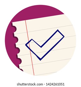Tick Mark Free Hand Icon on a Notebook Sheet