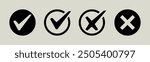 tick mark icon button set check box correct right wrong black buttons yes or no checkmark red cross green tick vector illustration positive negative remove error true false