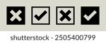 tick mark icon button set check box correct right wrong black buttons or yes or no checkmark red cross tick square vector illustration	