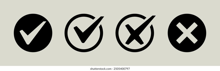 tick mark icon button set check box correct right wrong black buttons yes or no checkmark red cross green tick vector illustration positive negative remove error true false