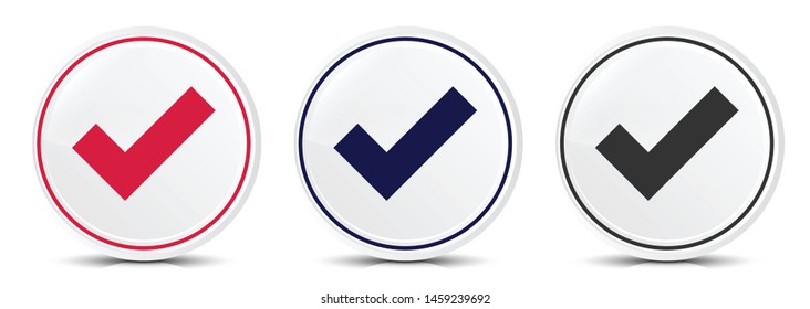 Tick mark icon crystal flat round button set illustration design isolated on white background