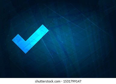 Tick mark icon isolated on futuristic digital abstract blue background