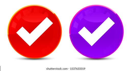 Tick mark icon isolated on glossy round buttons illustration